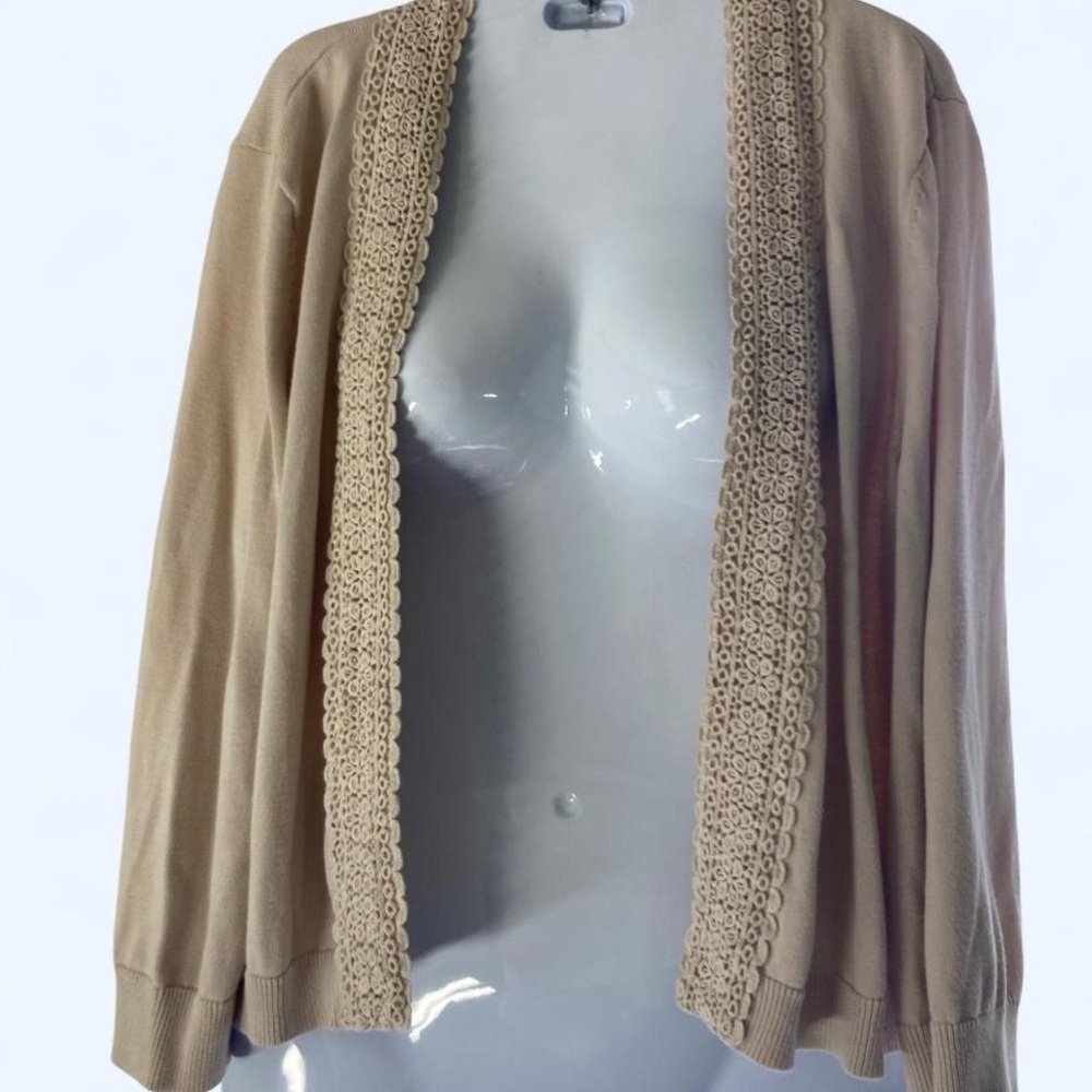 Charter Club Tan crochet lace cardigan with scalloped edges Size XL